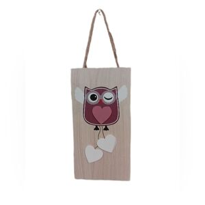 Winking Owl Wall Decor with Hearts - Pink and White